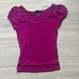 H&M Magenta Y2K Short Puffed Sleeve Top